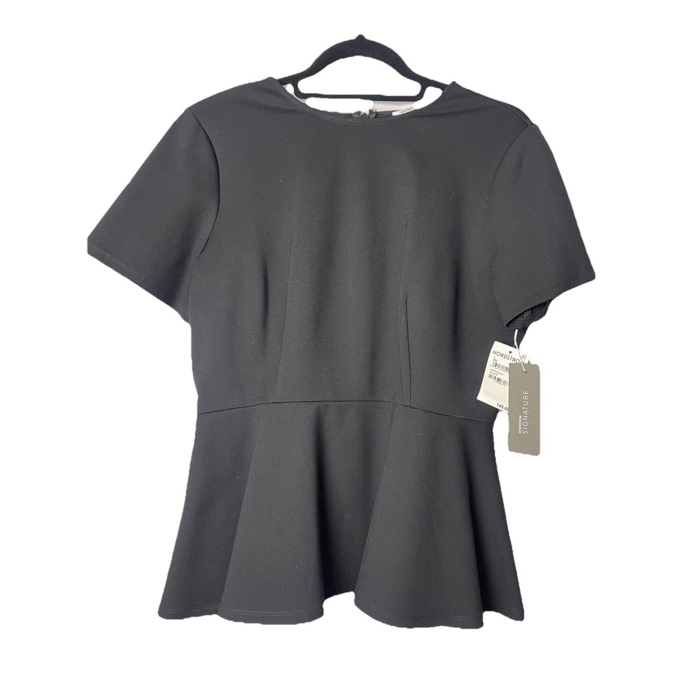 NWT Nordstrom Signature Large Black London peplum Women's Short sleeve top